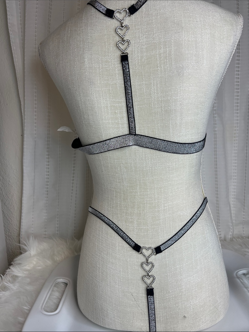 Iridescent Purple Triangle Bra & Panty Set with Silver Heart Rhinestone Trim - Picture 7 of 8